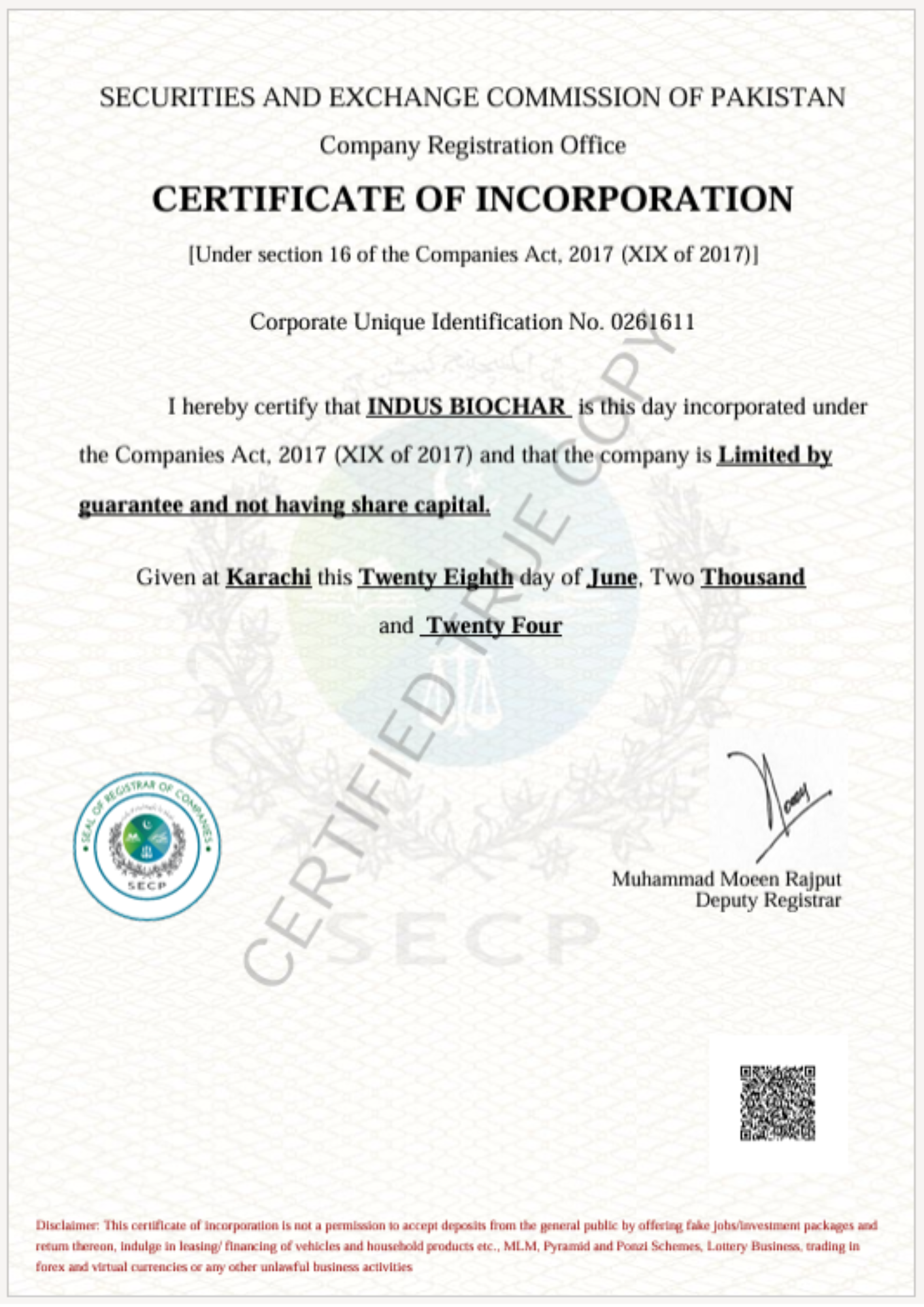 Certificate 3 — Indus Biochar